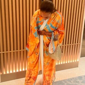 Vibrant Orange and Blue Kimono